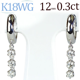 K18WG✨ブラックダイヤ0.30ct（ミル打ち設定）✨中折れ式◯フープピアス✨ ピアス(両耳用) 国産品